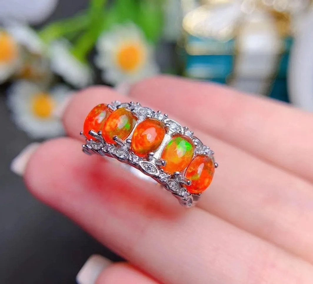 Fiery Red Opal Ring - 925 Sterling Silver