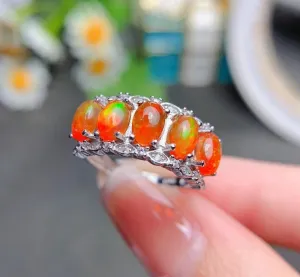 Fiery Red Opal Ring - 925 Sterling Silver