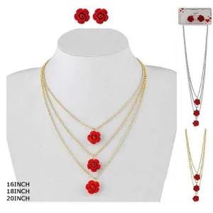 Flower Charm Layered Necklace Set 010 (12 units)