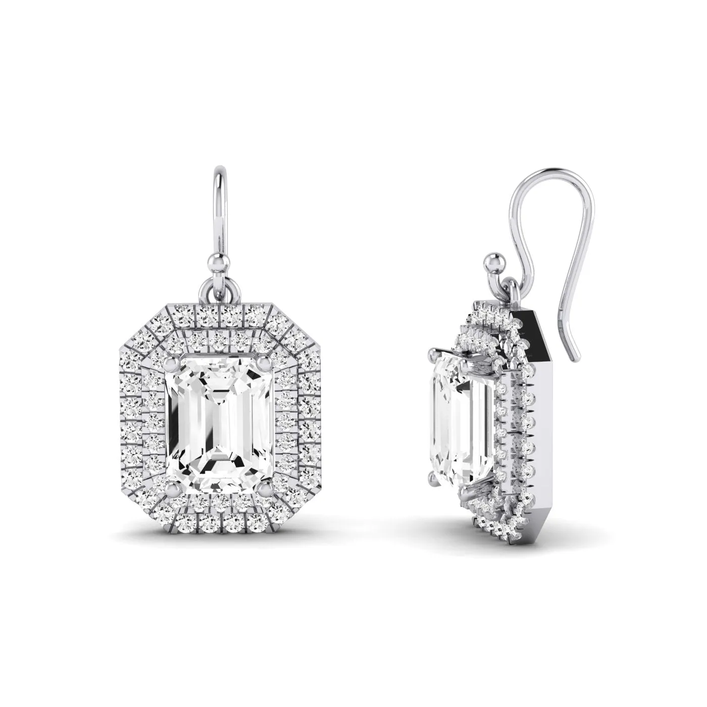 Forrest Emerald Cut Lab Diamond Halo Drop Earrings