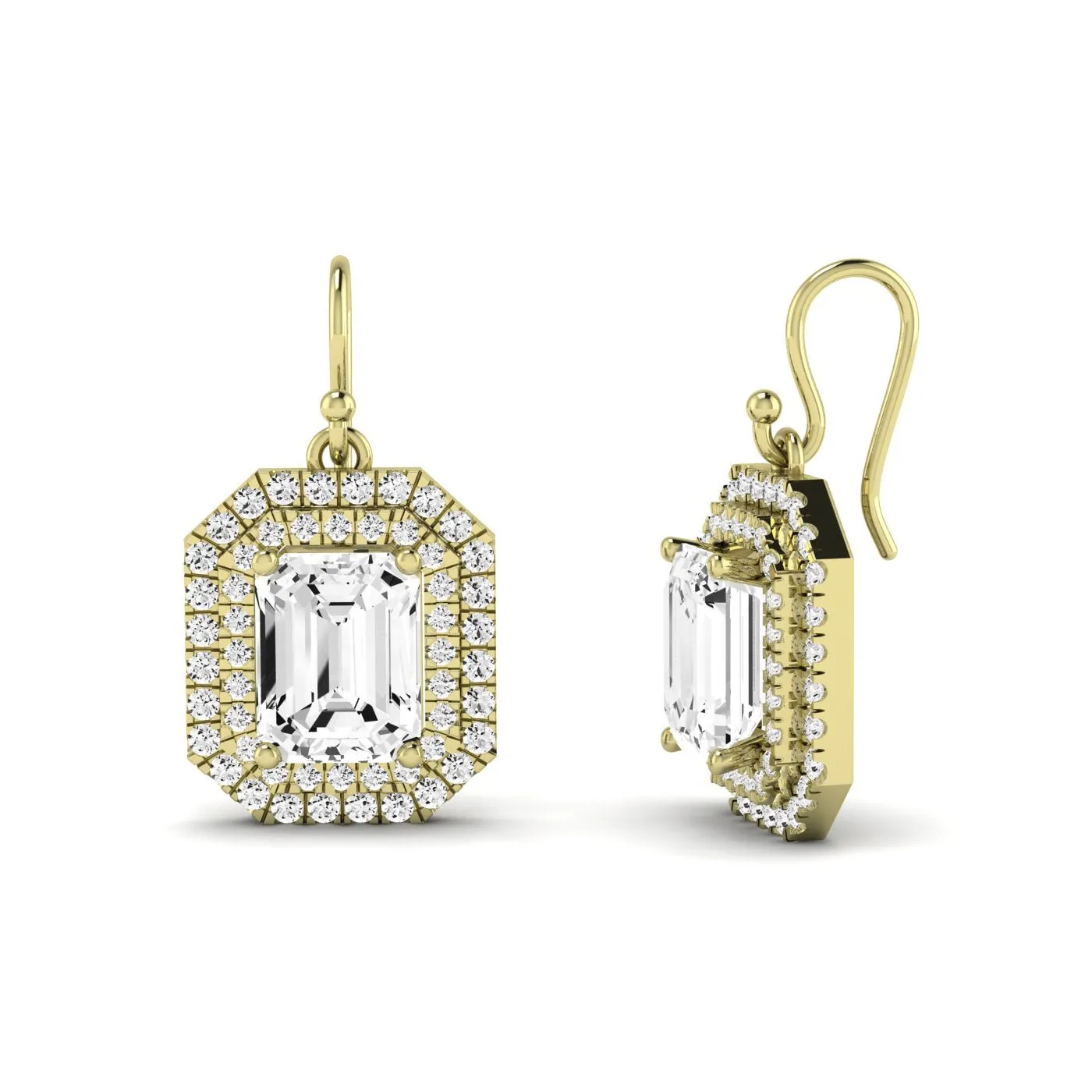 Forrest Emerald Cut Lab Diamond Halo Drop Earrings