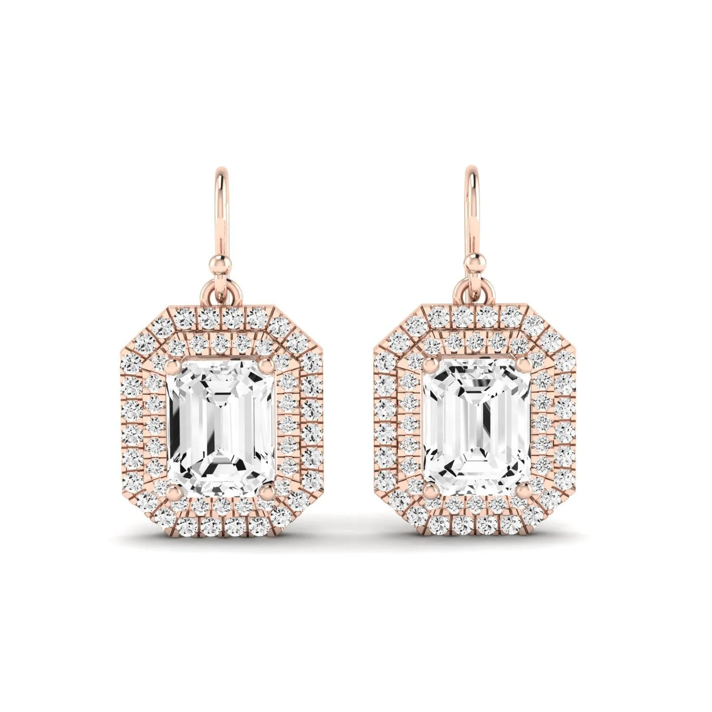 Forrest Emerald Cut Lab Diamond Halo Drop Earrings