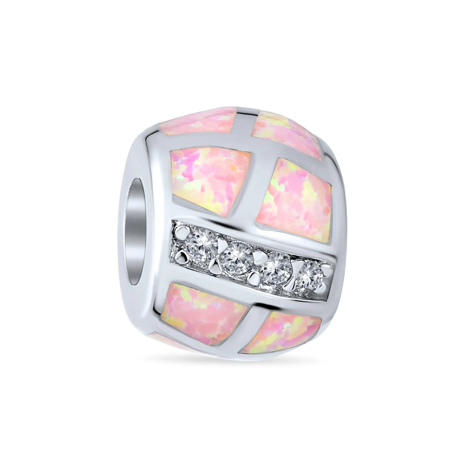 Geometric CZ Pink Opal Charm Bead Sterling Silver for European Bracelets