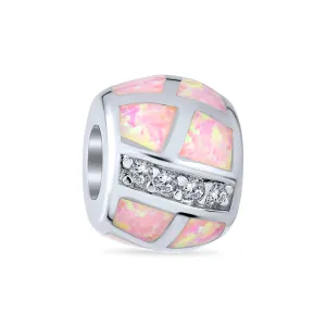 Geometric CZ Pink Opal Charm Bead Sterling Silver for European Bracelets