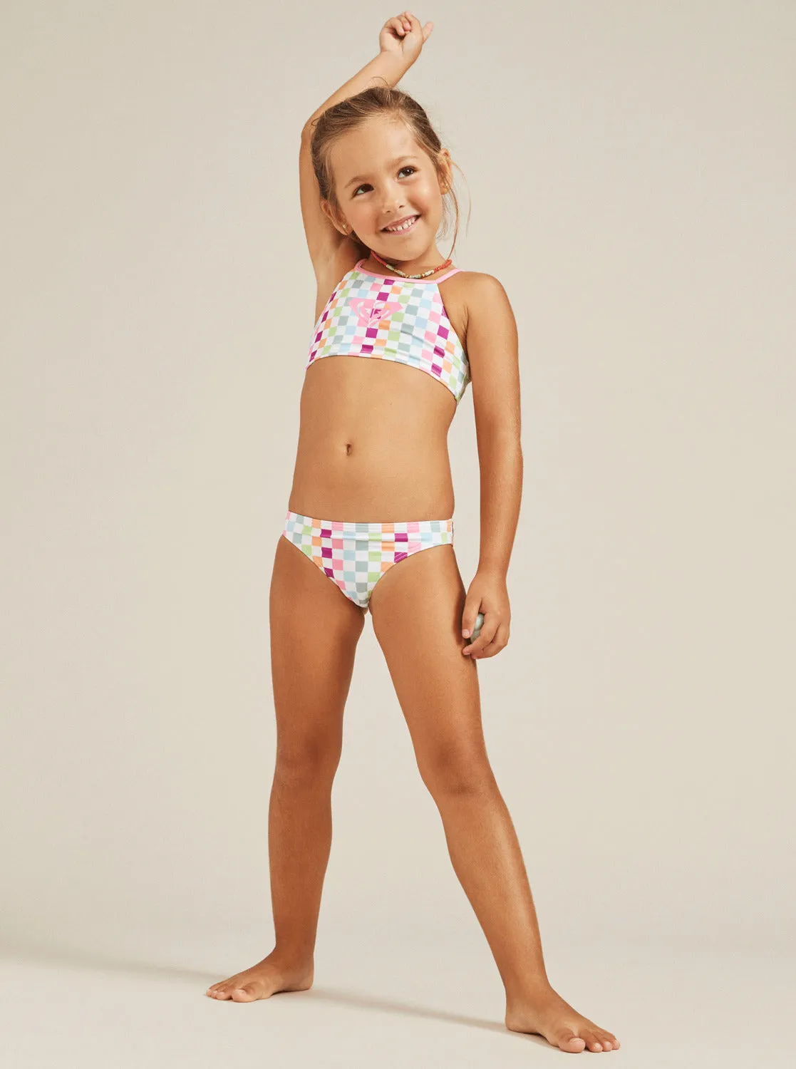 Girls 2-7 Rainbow Check Two Piece Crop Top Bikini Set - Bright White Check Check