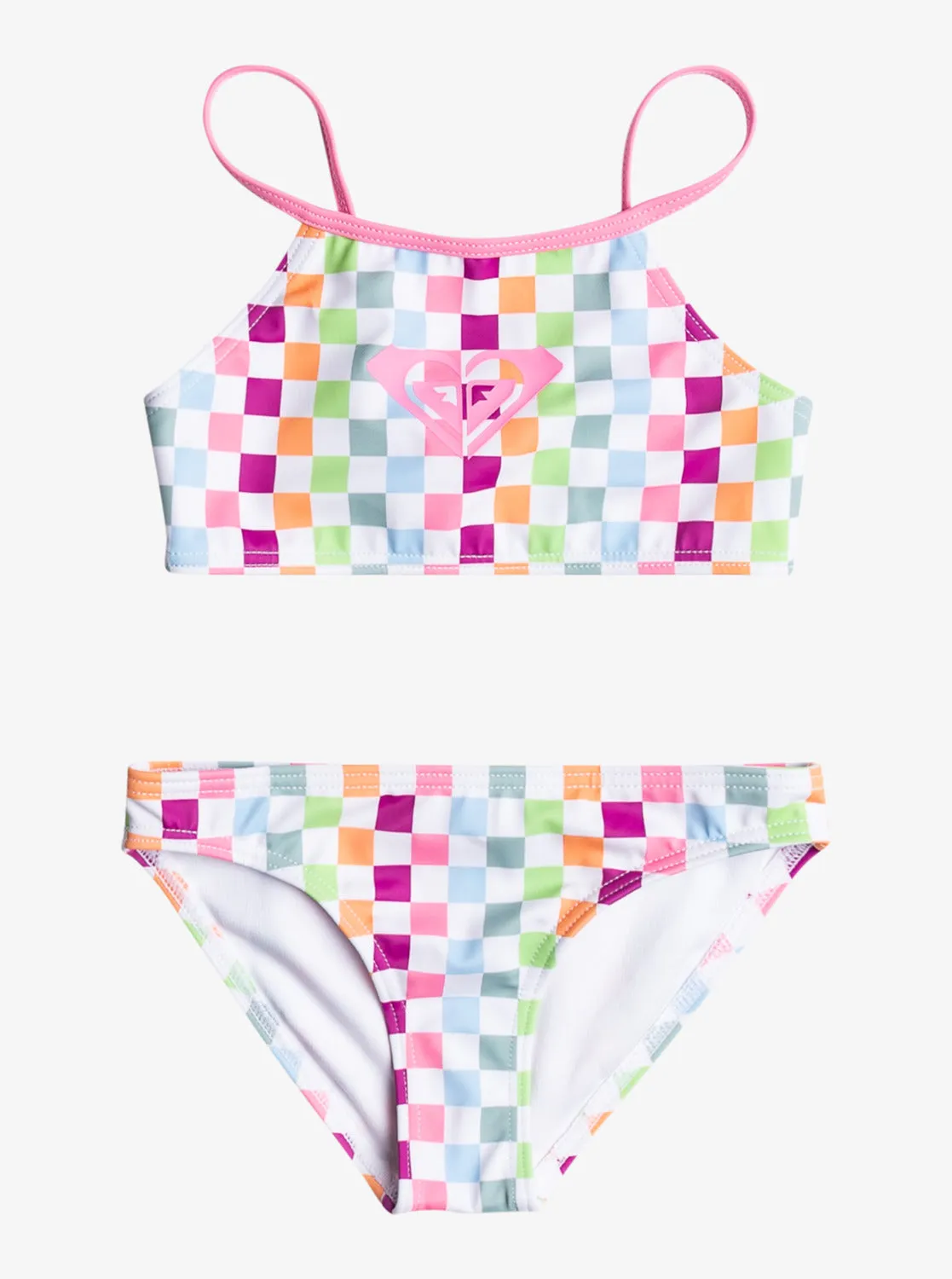 Girls 2-7 Rainbow Check Two Piece Crop Top Bikini Set - Bright White Check Check