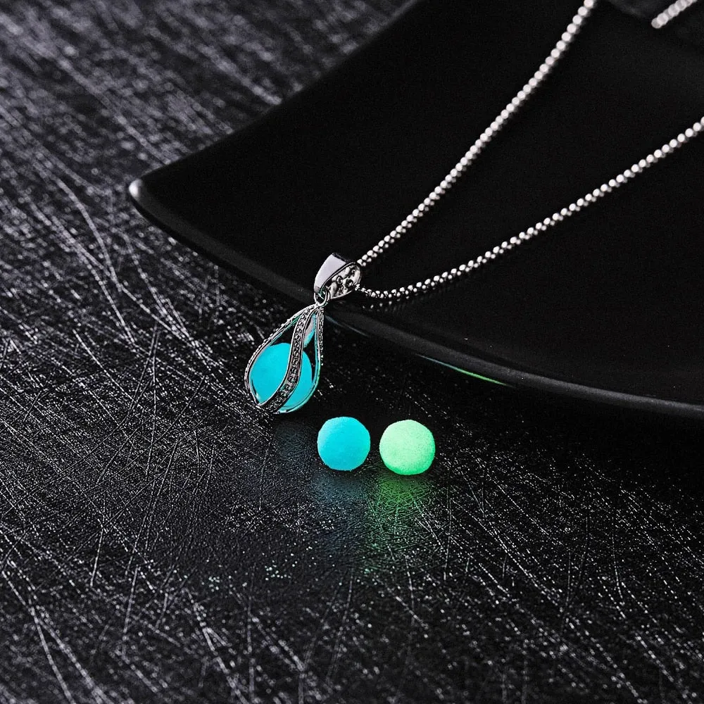 Glow In The Dark Necklace Moon Square Heart Necklaces For Woman Hollow Water Drop Pendant