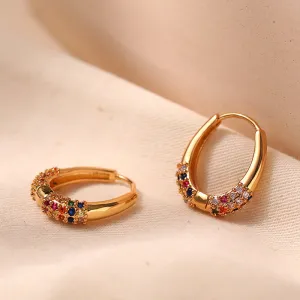 Gold Hoop Earrings with Colorful Gemstone Accents jlt11711