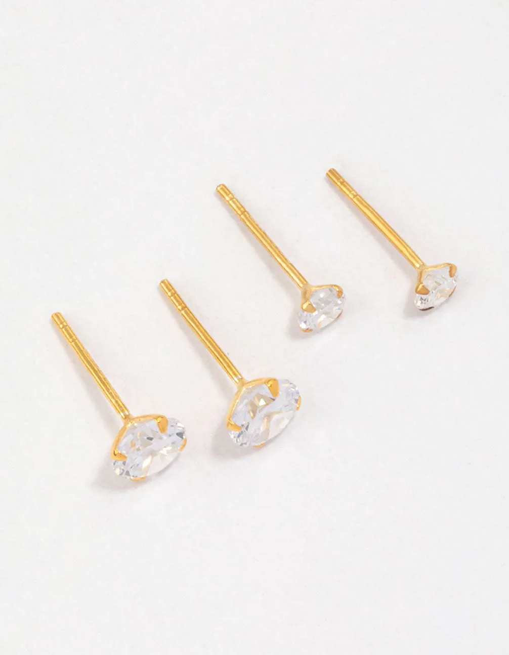 Gold Plated Sterling Silver Cubic Zirconia Stud Pack