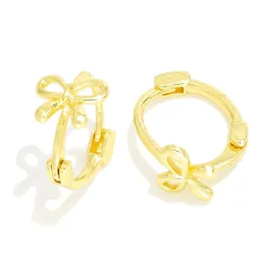 Gold Tone Huggie Hoops With Bow