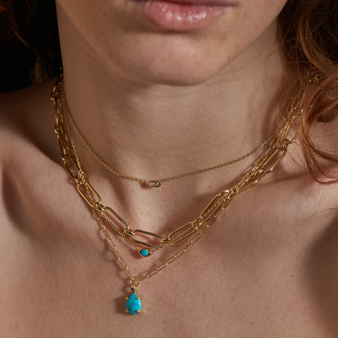 Gold Turquoise Chunky Chain Drop Pendant Necklace