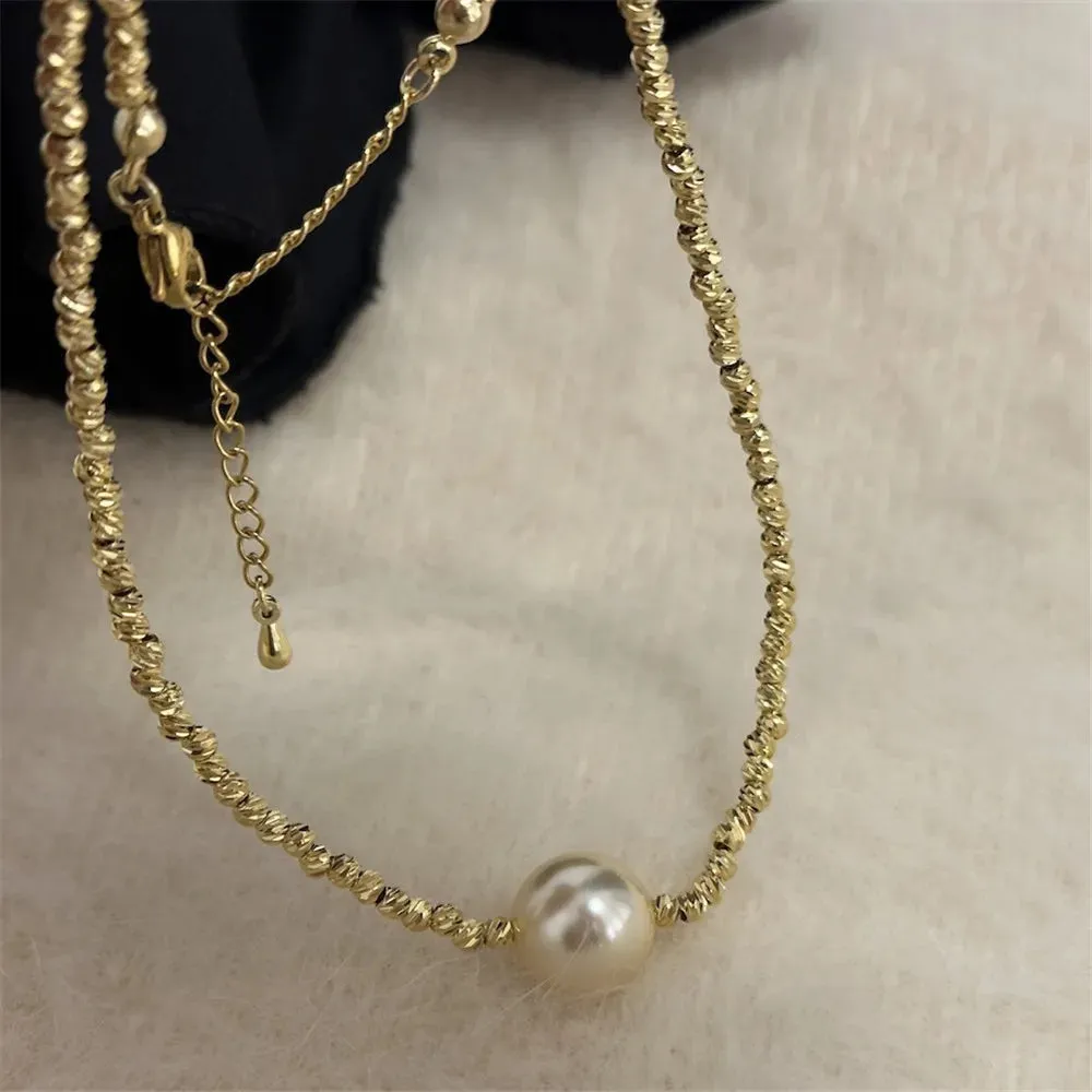 Golden Pearl Sweater Chain Necklace