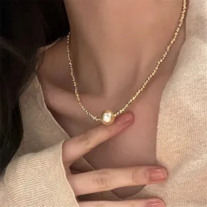 Golden Pearl Sweater Chain Necklace