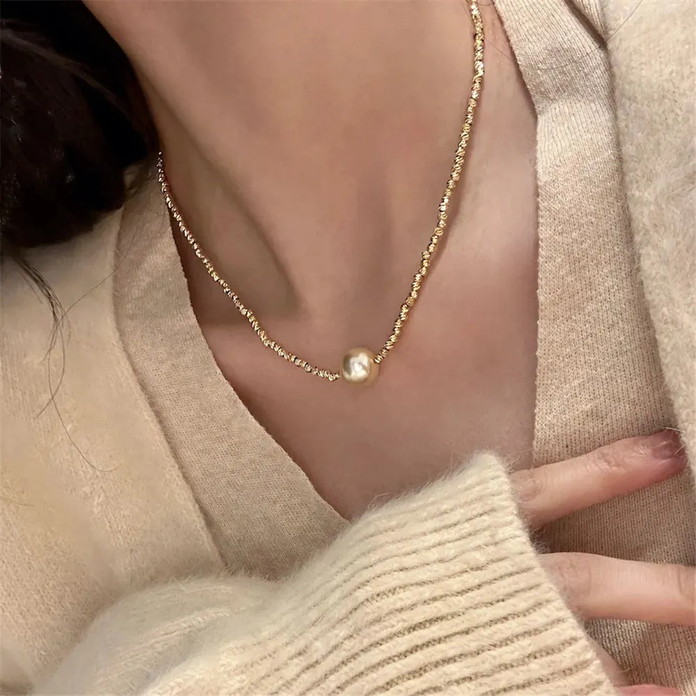 Golden Pearl Sweater Chain Necklace