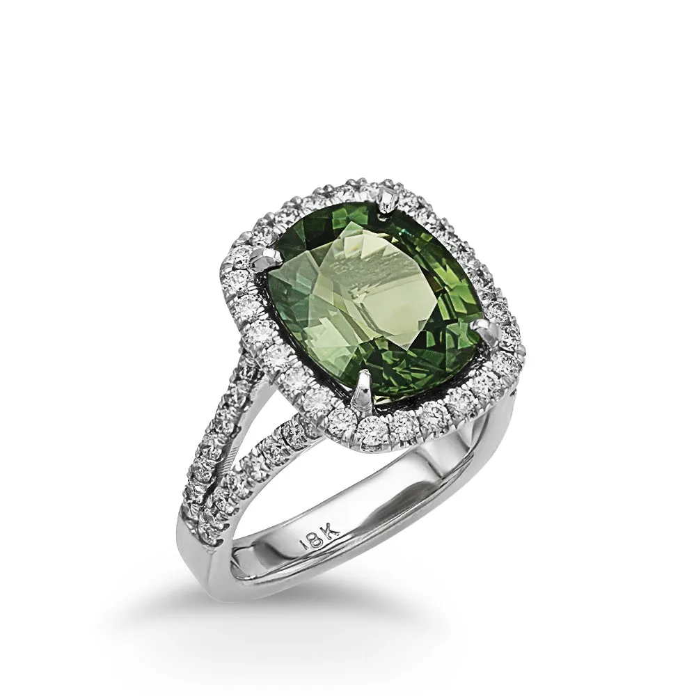 Green Sapphire Diamond Ring