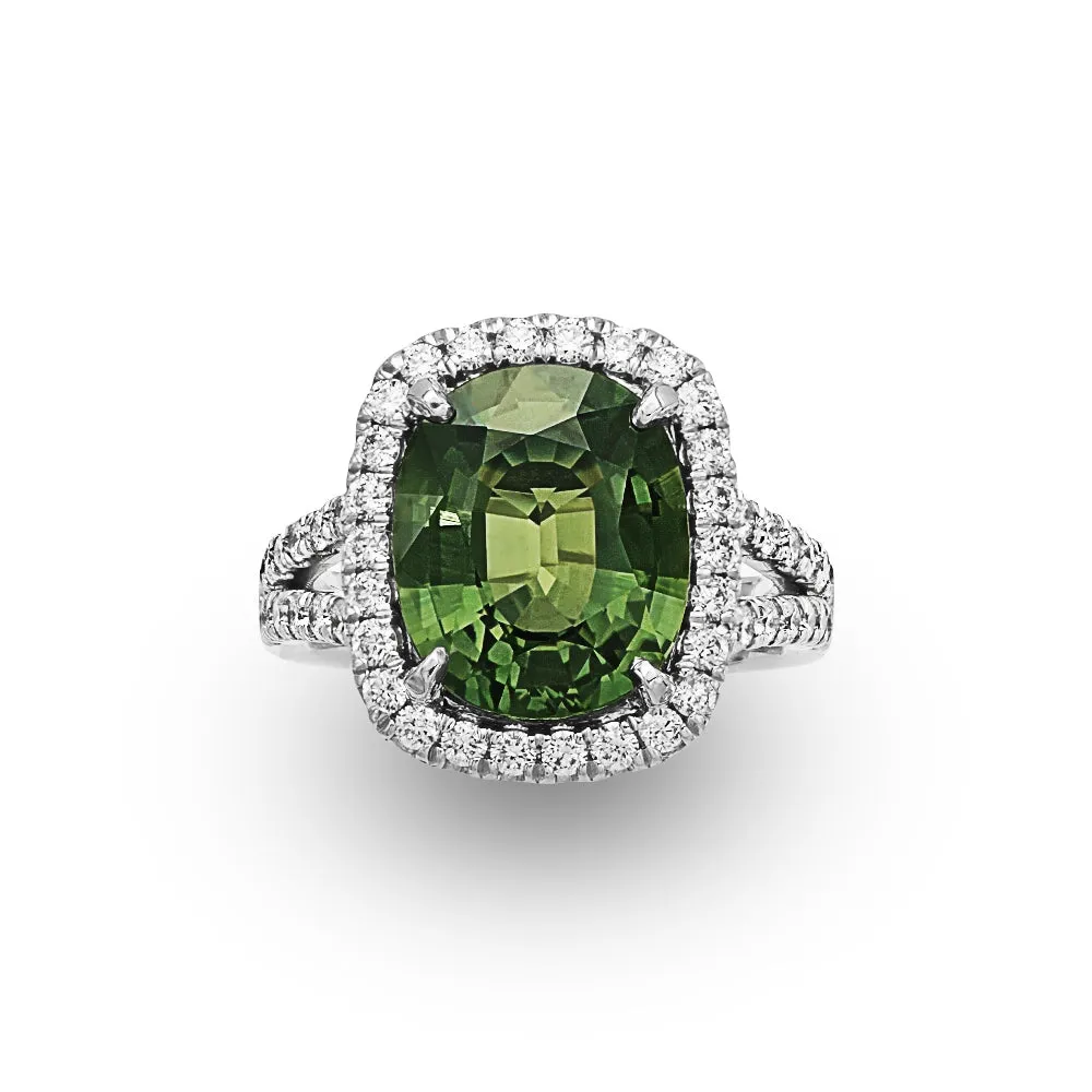 Green Sapphire Diamond Ring