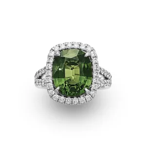 Green Sapphire Diamond Ring