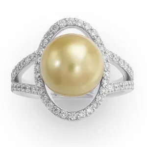 Haloed Golden Pearl Ring