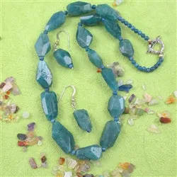 Handmade Apatite Gemstone Statement Necklace and Earrings