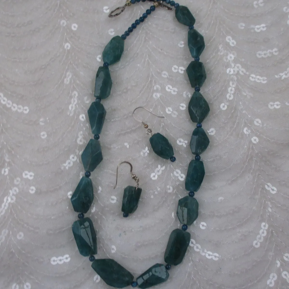 Handmade Apatite Gemstone Statement Necklace and Earrings