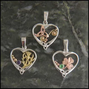 Heart Pendants with Thistle, Shamrock, or Trinity Knot