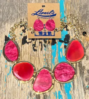 Hot Pink Multi Stone Necklace w/ Earrings