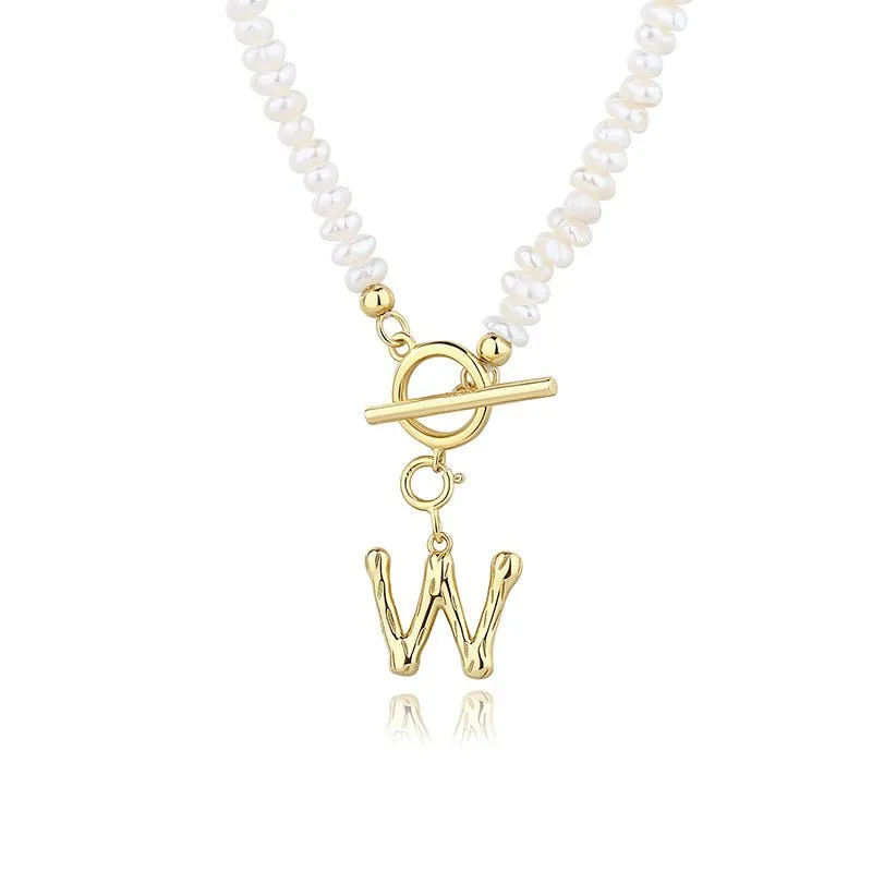 Initial Culture Pearl Necklace - Gold  Plating