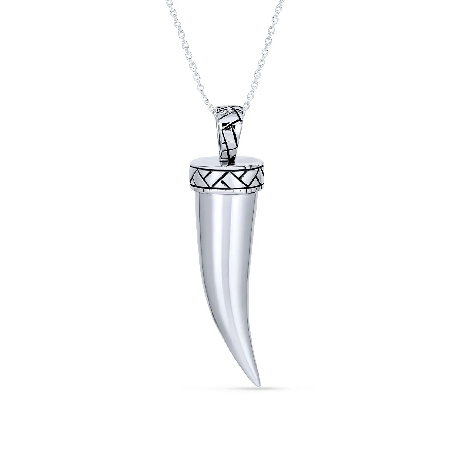 Italian Horn Pendant Necklace for Men in Sterling Silver with Chain Protection Amulet