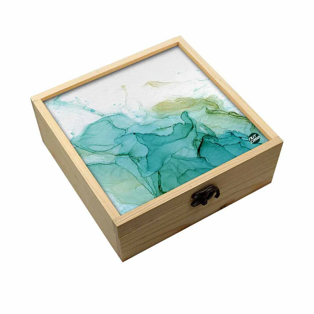 Jewellery Box Wooden Jewelry Organizer -  Green Ink Watercolor