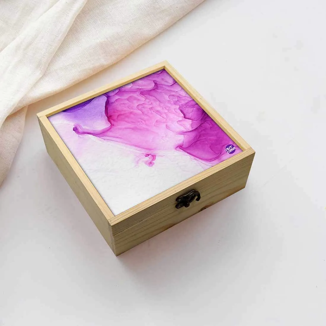 Jewellery Box Wooden Jewelry Organizer -  Pink White Purple Ink Watercolor