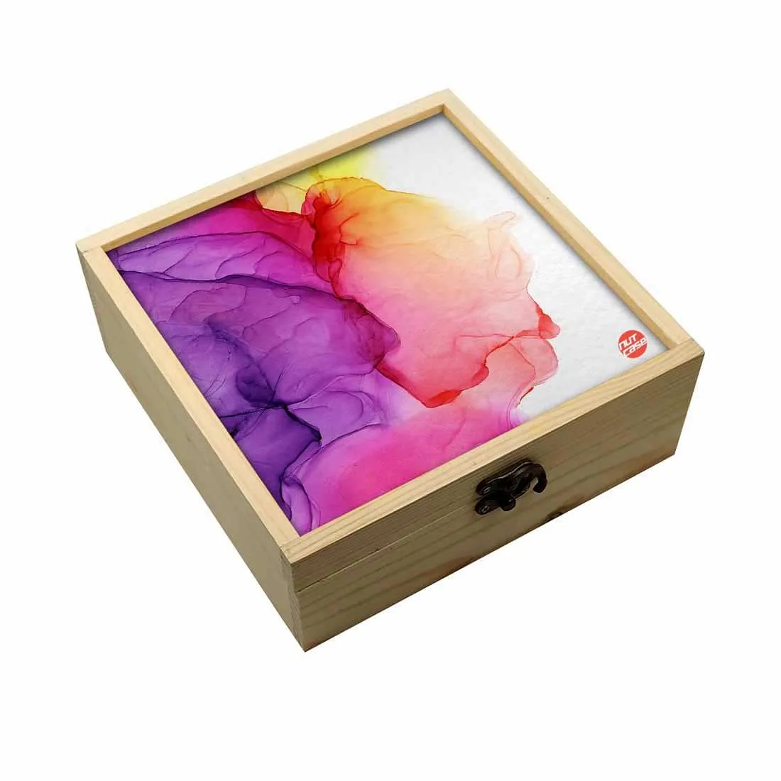 Jewellery Box Wooden Jewelry Organizer -  Purple Yellow Ink Watercolor