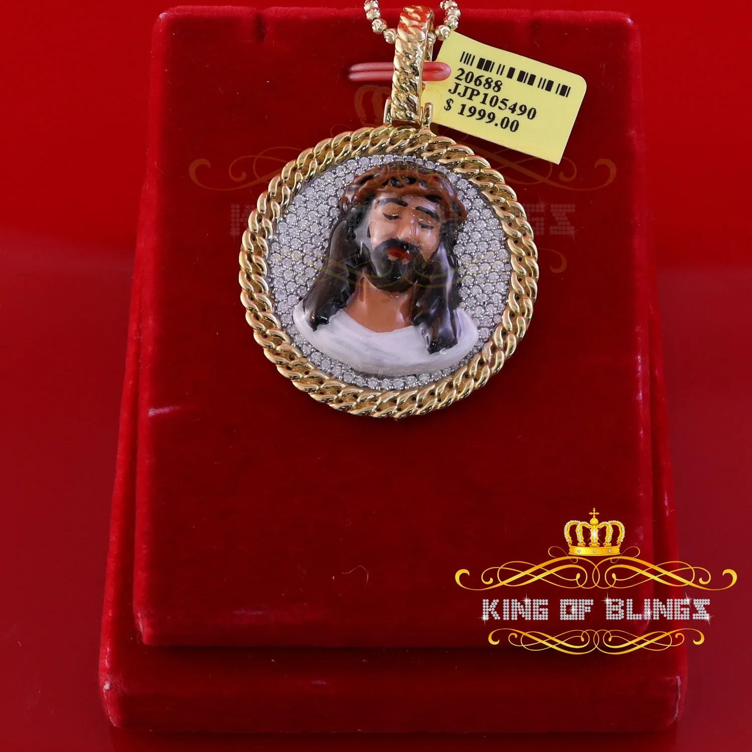 King Of Bling's Jesus 925 Silver 2.00ct W/Crushed Moissanite 1.50 Yellow Jesus Charm Pendant