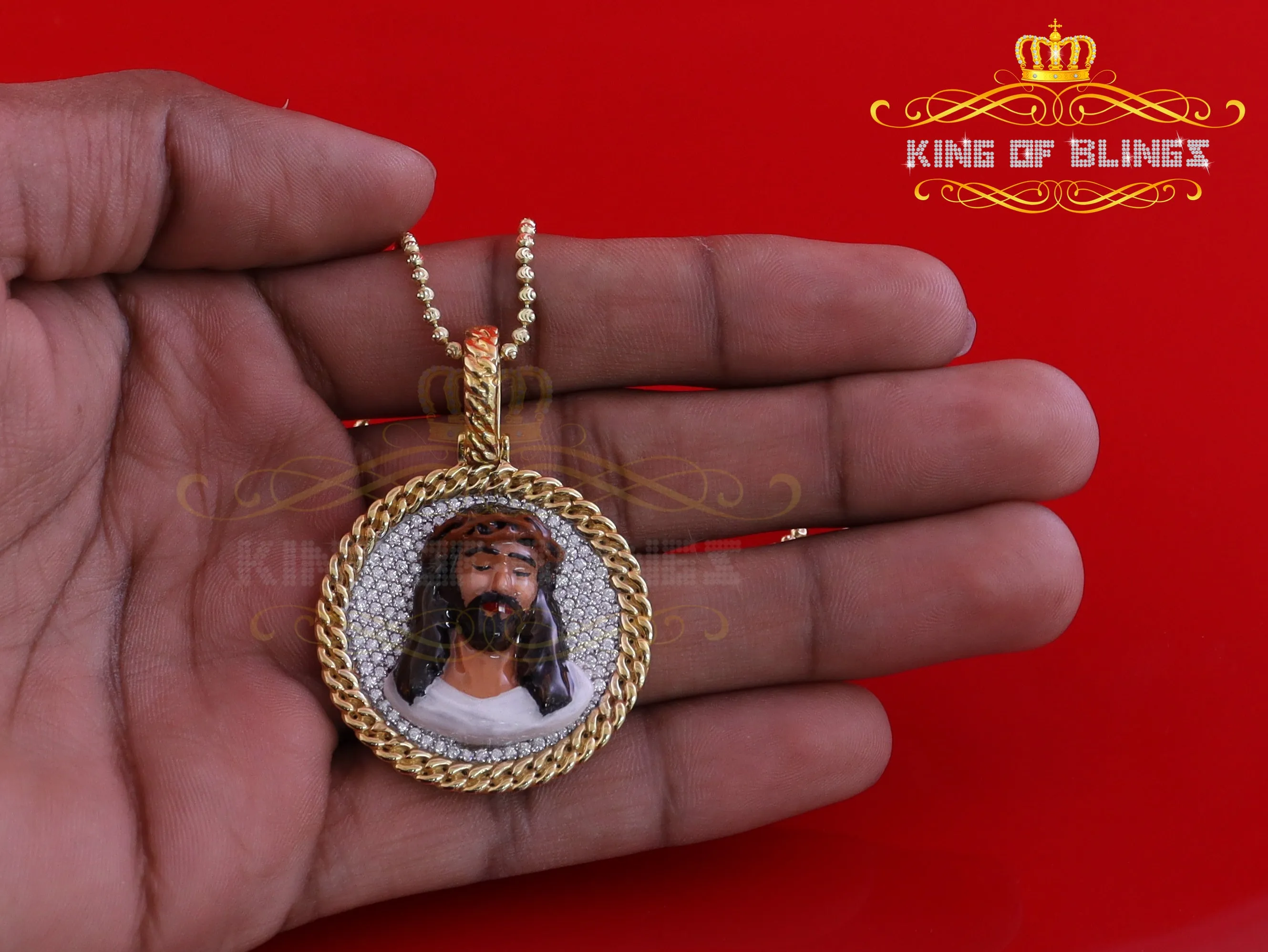 King Of Bling's Jesus 925 Silver 2.00ct W/Crushed Moissanite 1.50 Yellow Jesus Charm Pendant