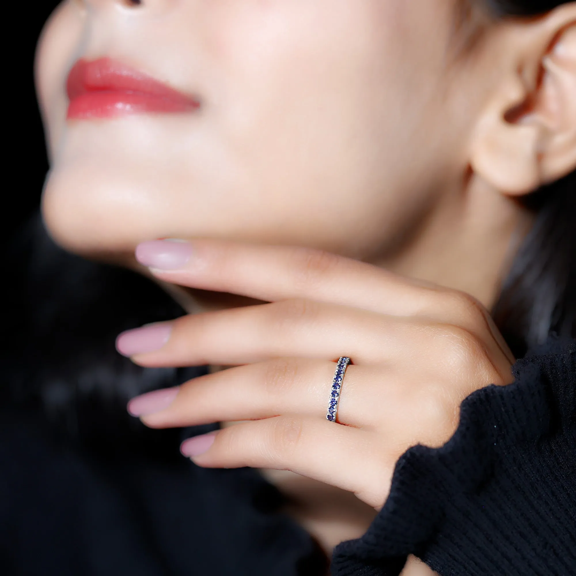 Lab Grown Blue Sapphire Simple Stackable Ring