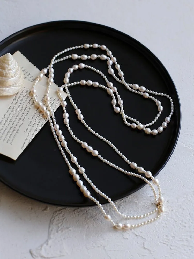 Large and Small Pearls Spliced Extra Long Pearl Necklace-Large Pearl Style