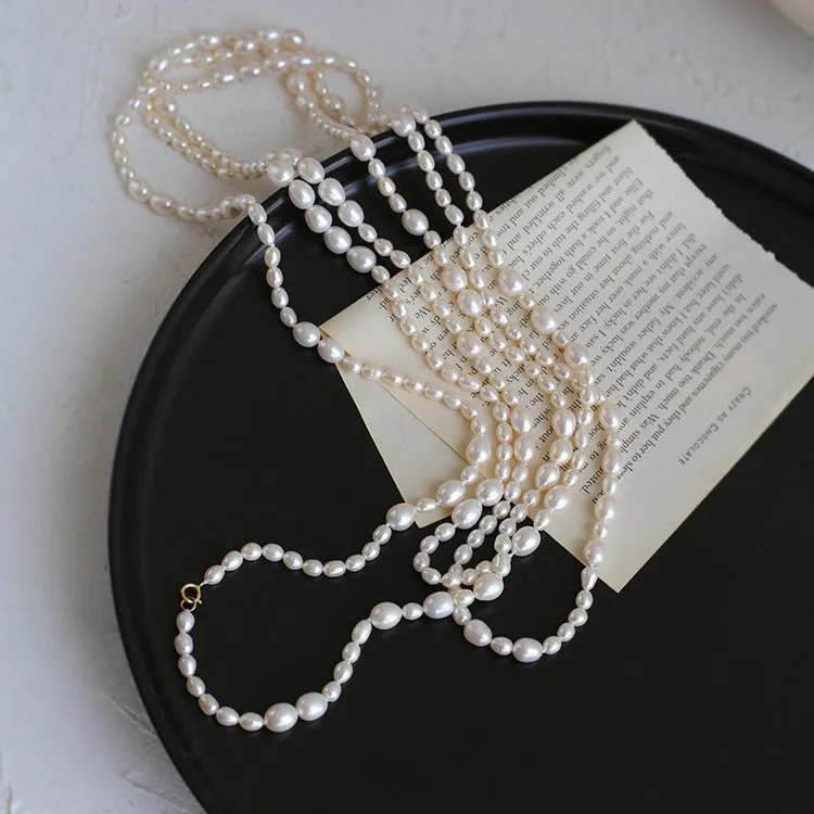 Large and Small Pearls Spliced Extra Long Pearl Necklace-Large Pearl Style