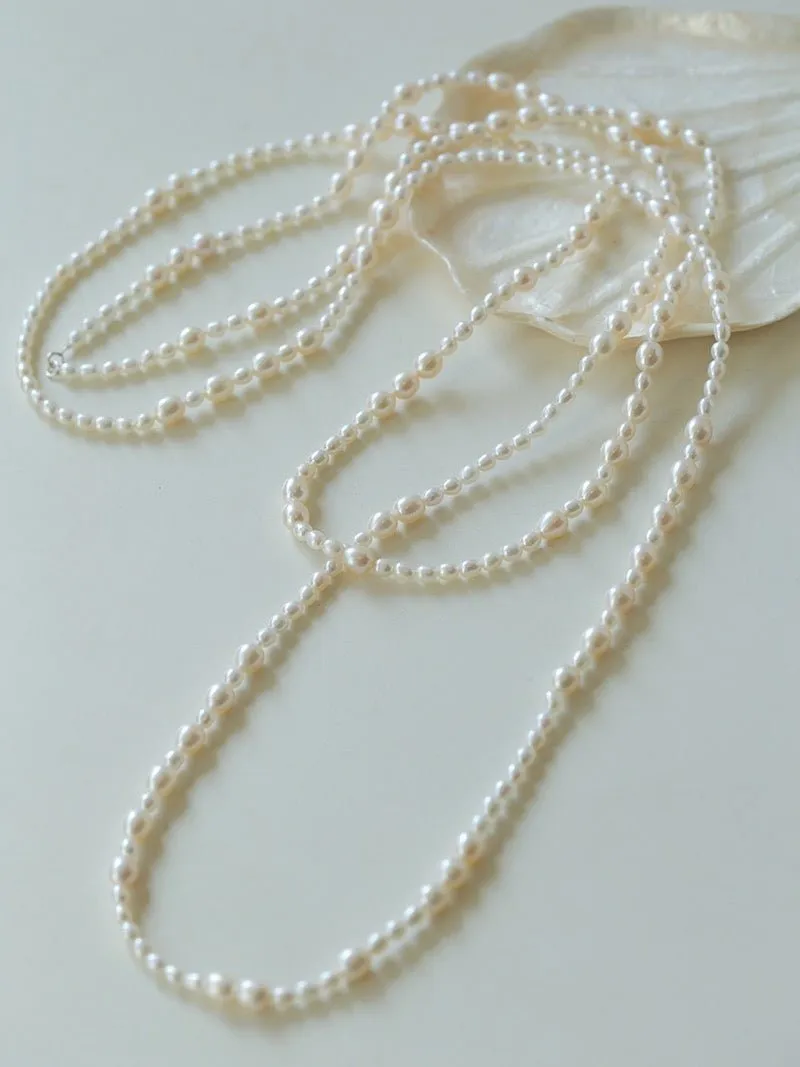 Large and Small Pearls Spliced Extra Long Pearl Necklace-Large Pearl Style