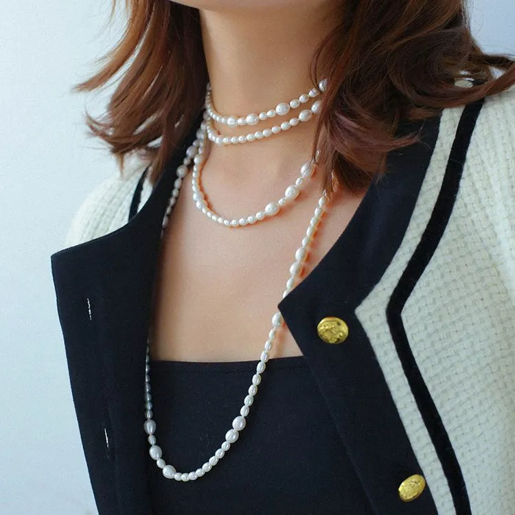 Large and Small Pearls Spliced Extra Long Pearl Necklace-Large Pearl Style