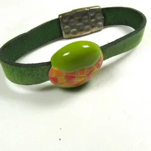 Leather Bracelet with Handmade Bead Accents