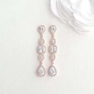 Long Bride Earrings in Rose Gold- Gianna