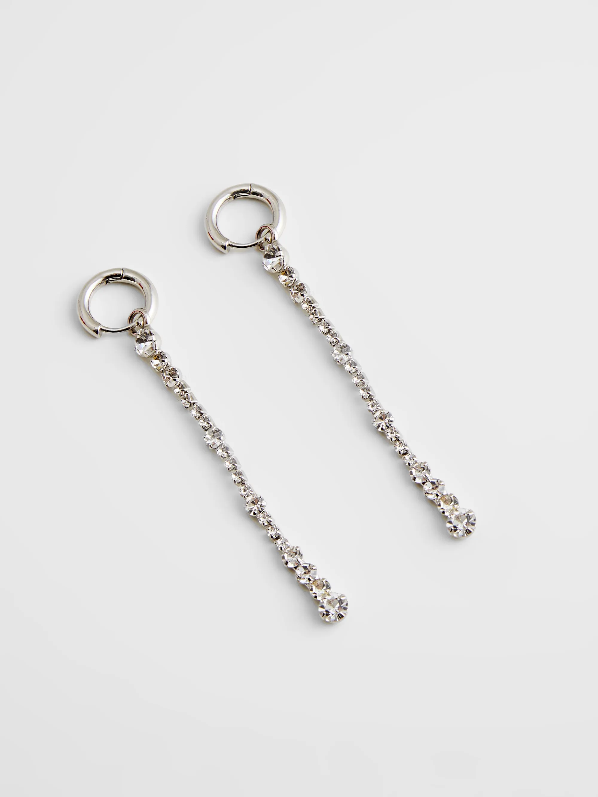 Long Diamante Drop Huggie Hoop Earrings