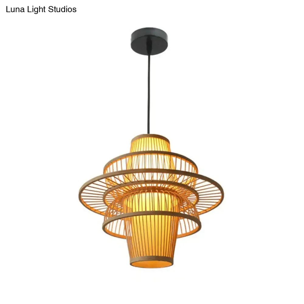 Lotus-Shaped Bamboo Hanging Light: Creative Asian Wood Pendant Lamp