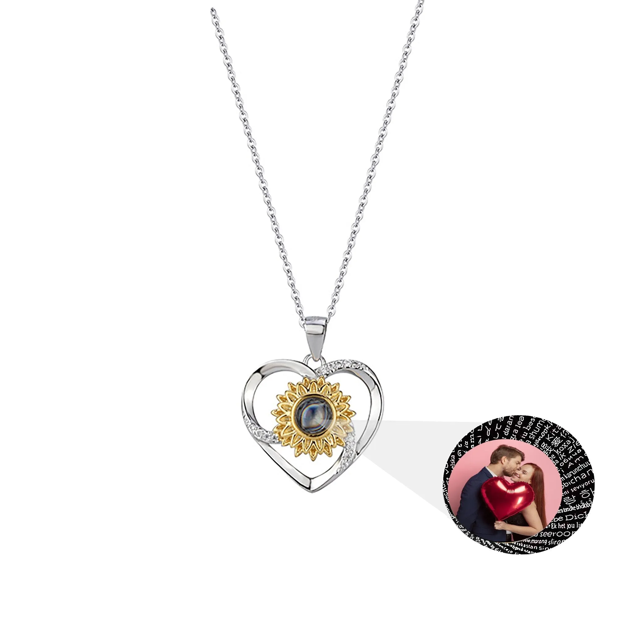 Love sunflower with customized photos Photo Projection Necklace Key Chain Jewelry