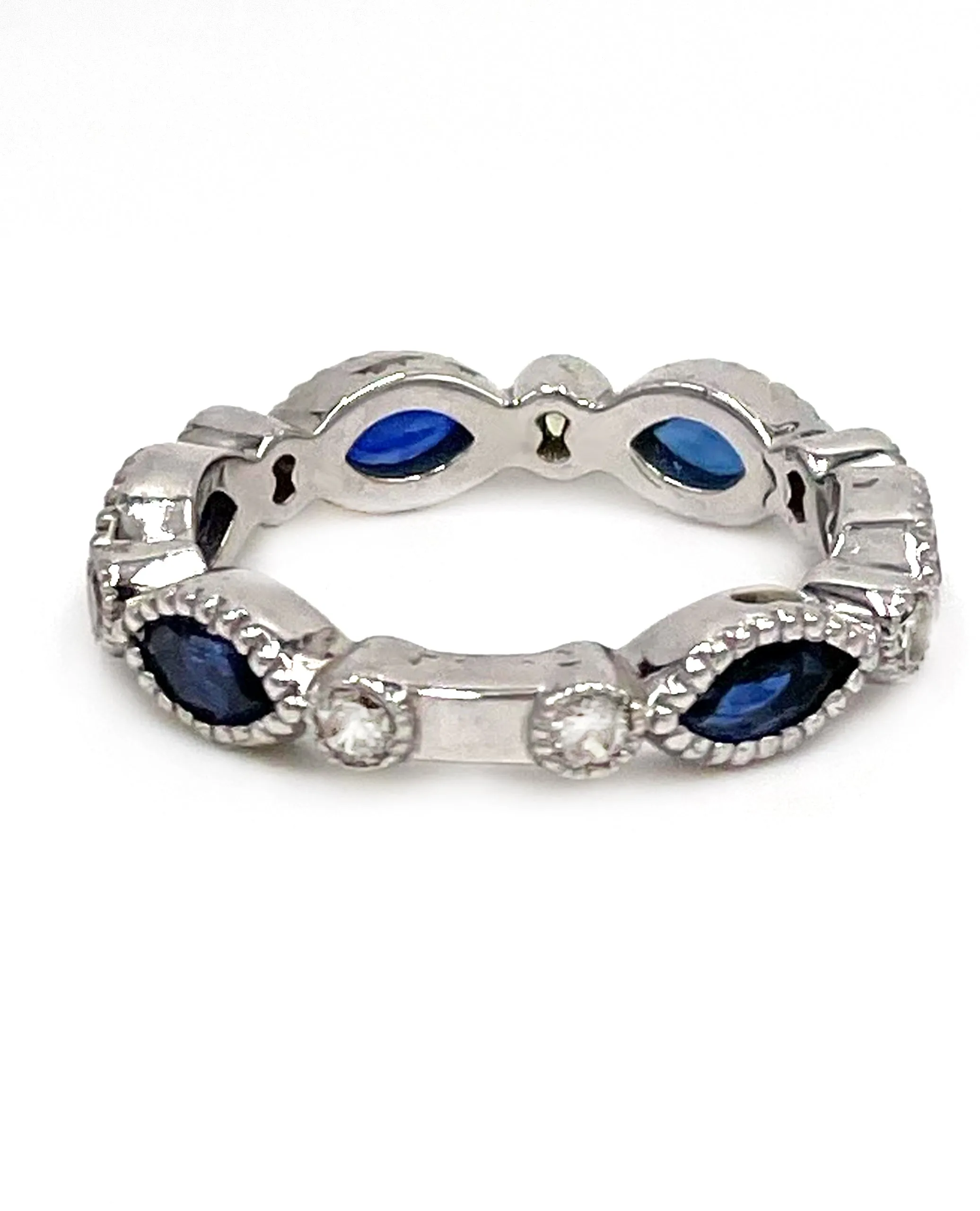 Marquise Shaped Sapphire Ring with Diamonds in 14k White Gold