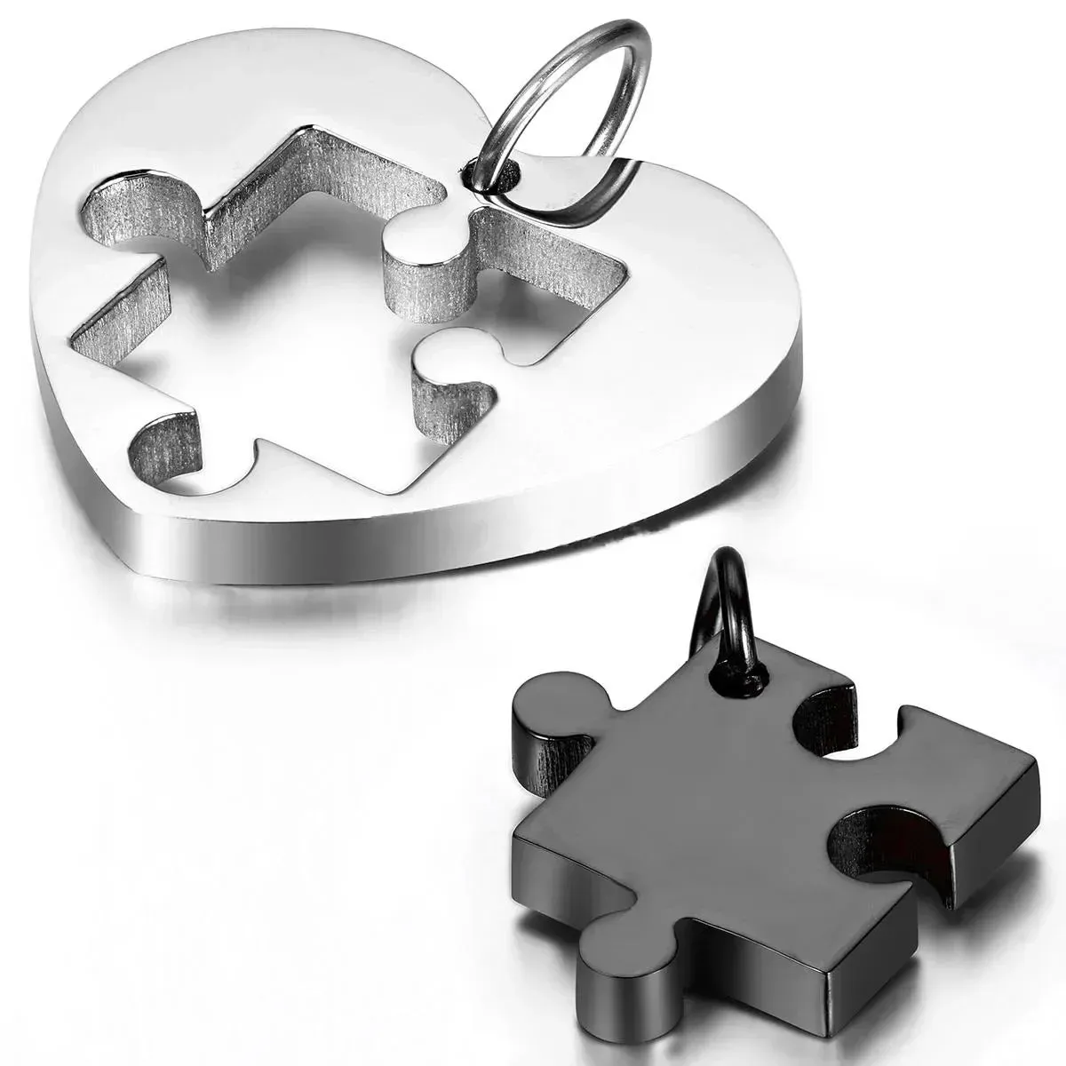 Men Women's 2 PCS Stainless Steel Pendant Necklace Jigsaw Puzzle Heart Love Couple Set