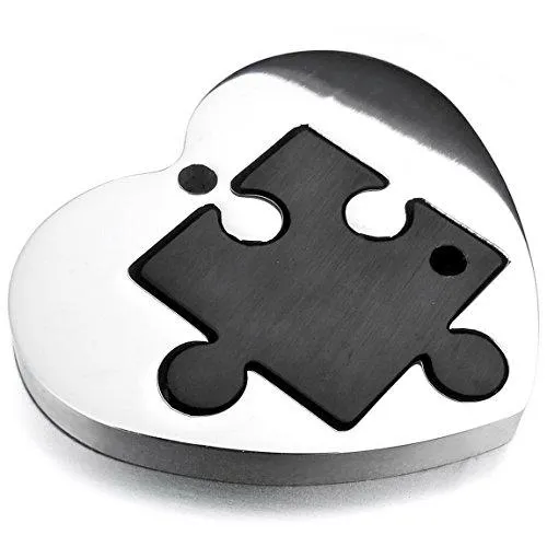 Men Women's 2 PCS Stainless Steel Pendant Necklace Jigsaw Puzzle Heart Love Couple Set