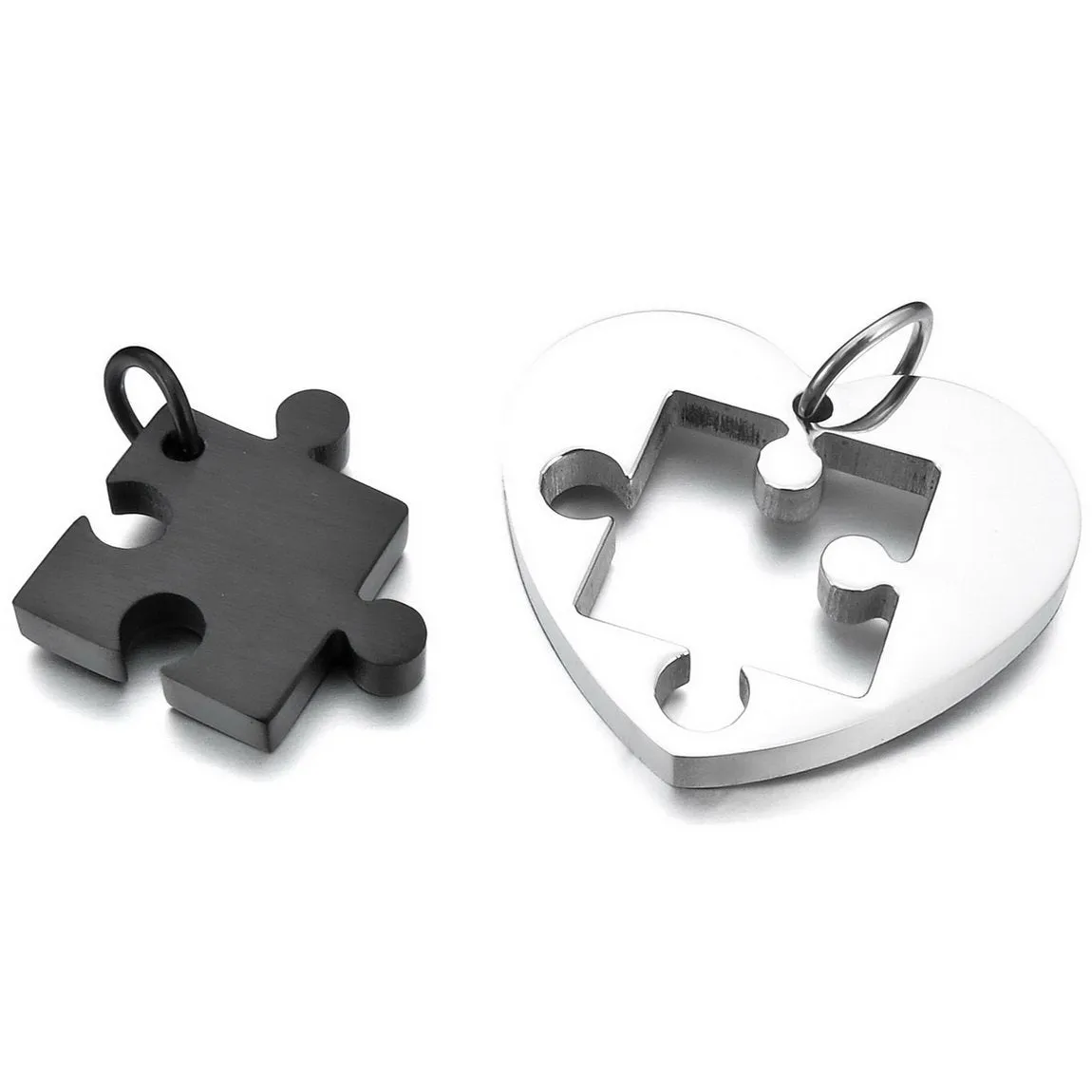 Men Women's 2 PCS Stainless Steel Pendant Necklace Jigsaw Puzzle Heart Love Couple Set