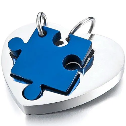 Men Women's 2 PCS Stainless Steel Pendant Necklace Jigsaw Puzzle Heart Love Couple Set