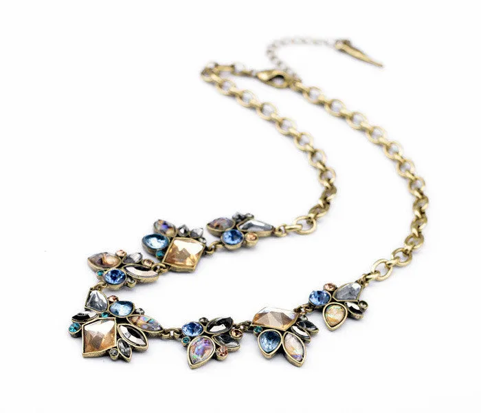 Mixed Color Crystal Pendants Women Statement Necklace Fashion Jewelry