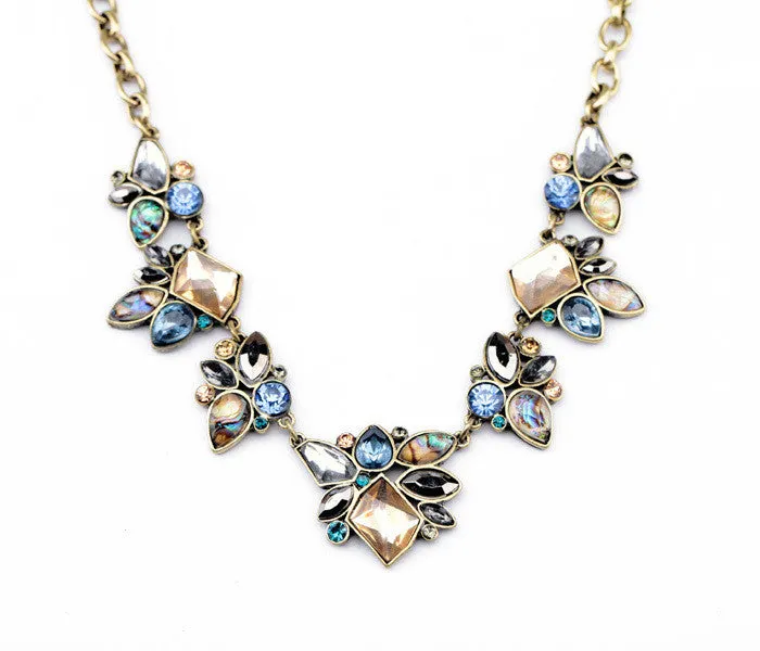 Mixed Color Crystal Pendants Women Statement Necklace Fashion Jewelry